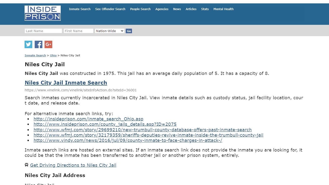 Niles City Jail - Ohio - Inmate Search - Inside Prison
