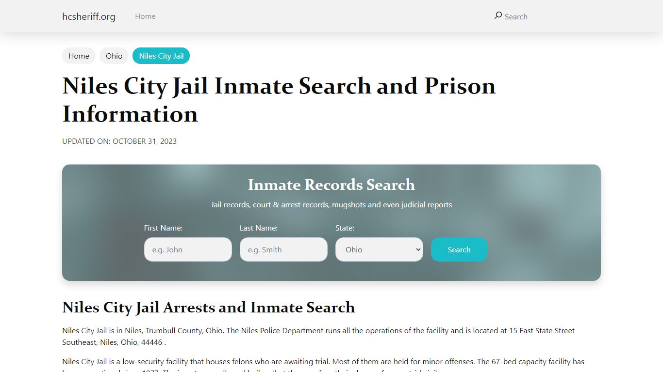 Niles City Jail Inmate Search and Prison Information
